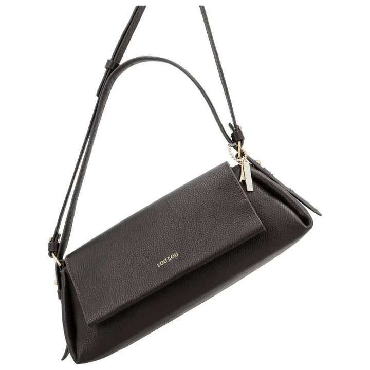 Voorkant van de LouLou Isa leren schoudertas chocolade #kleur_chocolade