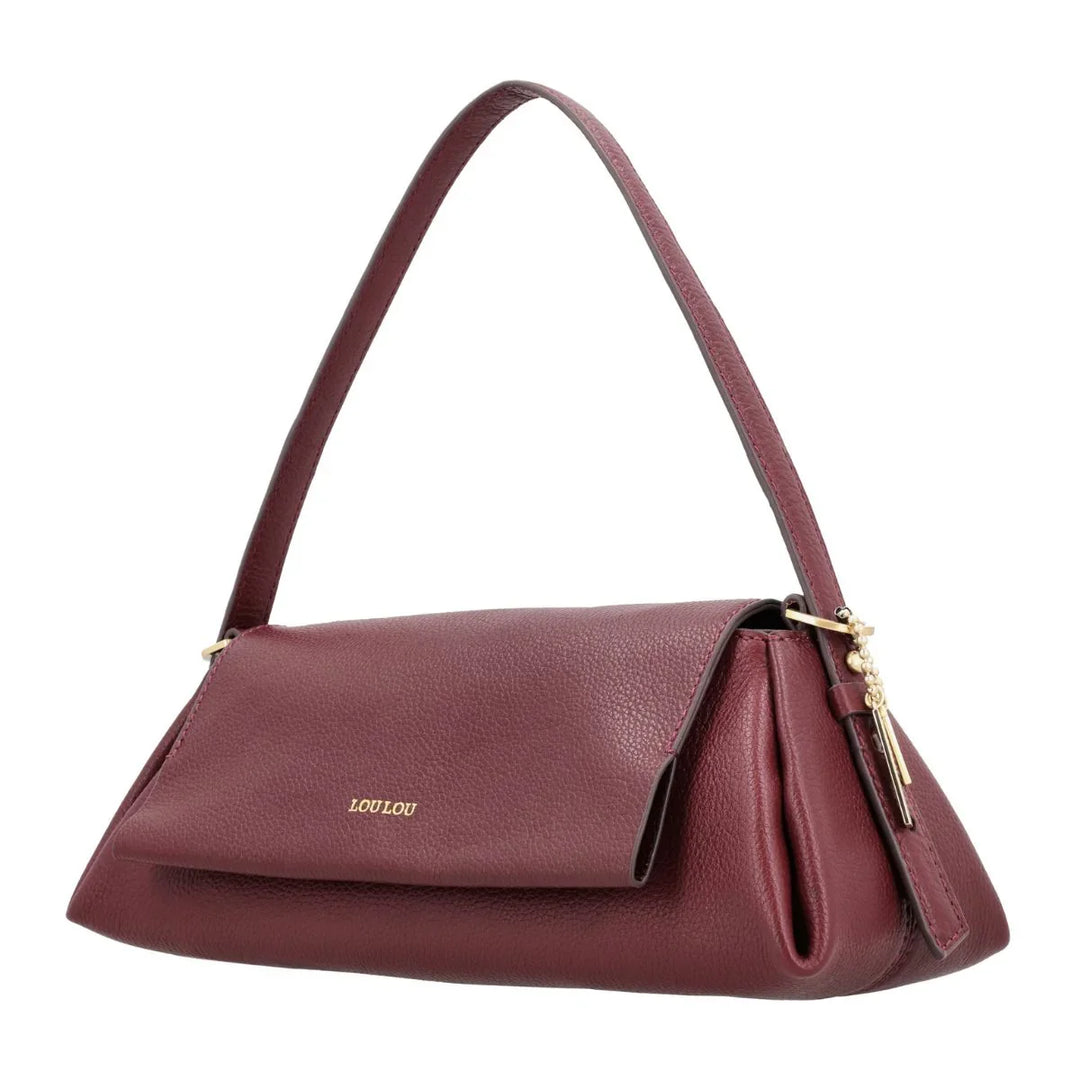 Voorzijde van de LouLou Isa leren schoudertas ruby #kleur_ruby