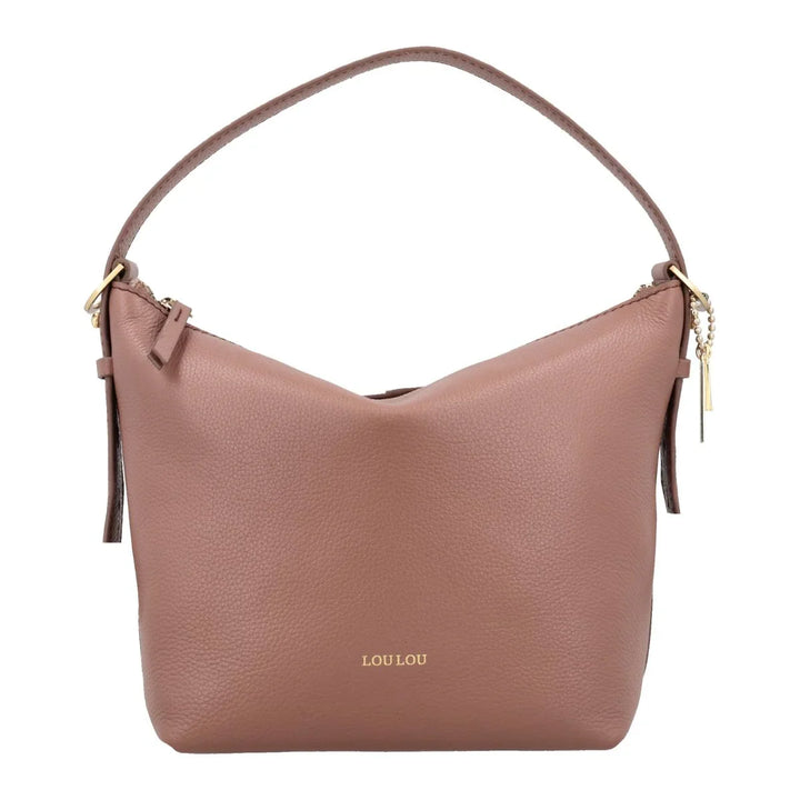 Voorkant zonder schouderriem van de Lou Lou Lois leren schoudertas mocha mouse  #kleur_mocha-mousse