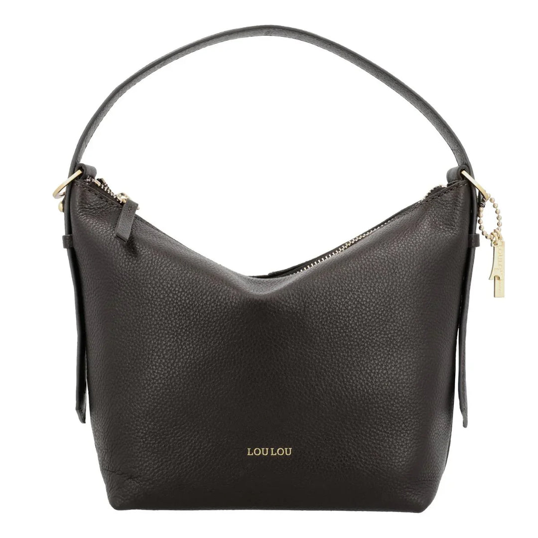 Voorkant zonder schouderriem van de Lou Lou Lois leren schoudertas chocolade #kleur_chocolade