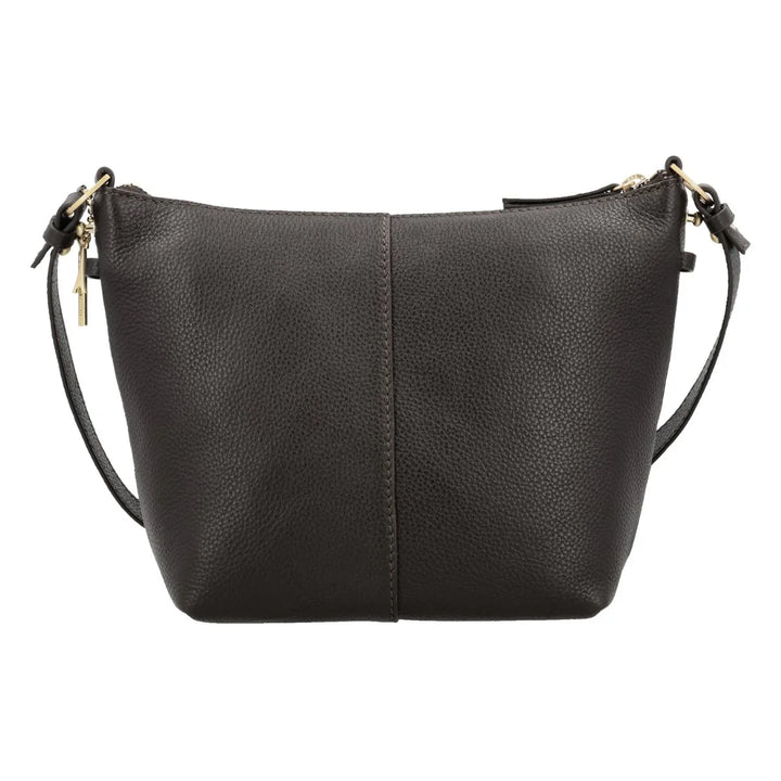 Achterkant van de Lou Lou Lois leren schoudertas chocolade #kleur_chocolade