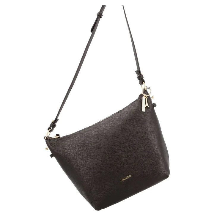 Voorkant van de Lou Lou Lois leren schoudertas chocolade #kleur_chocolade