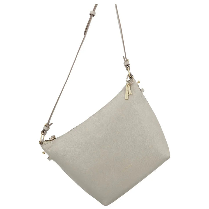 Voorkant van de Lou Lou Lois leren schoudertas fog #kleur_fog