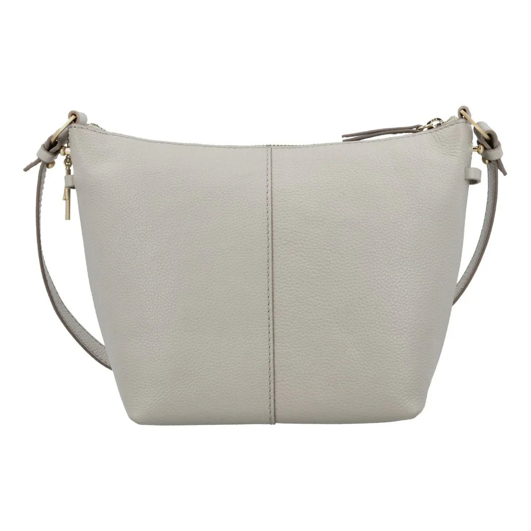 Achterkant  van de Lou Lou Lois leren schoudertas fog #kleur_fog