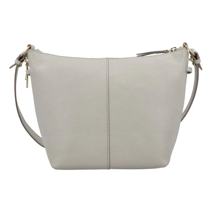 Achterkant  van de Lou Lou Lois leren schoudertas fog #kleur_fog