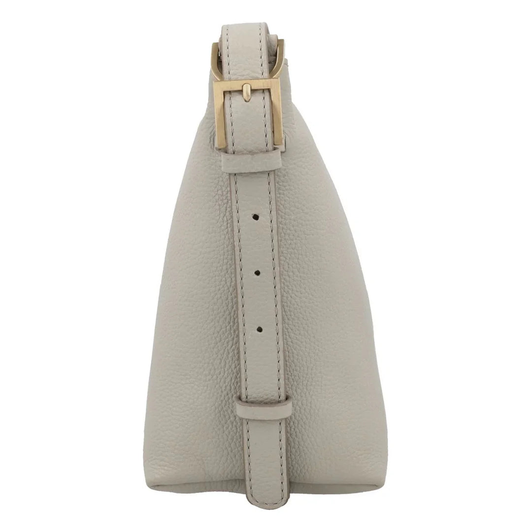 Zijkant  van de Lou Lou Lois leren schoudertas fog #kleur_fog