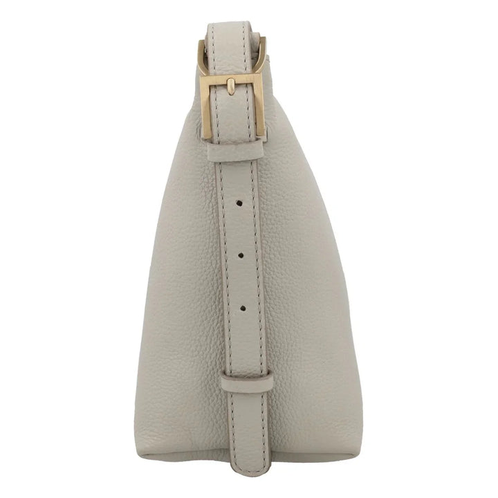 Zijkant  van de Lou Lou Lois leren schoudertas fog #kleur_fog