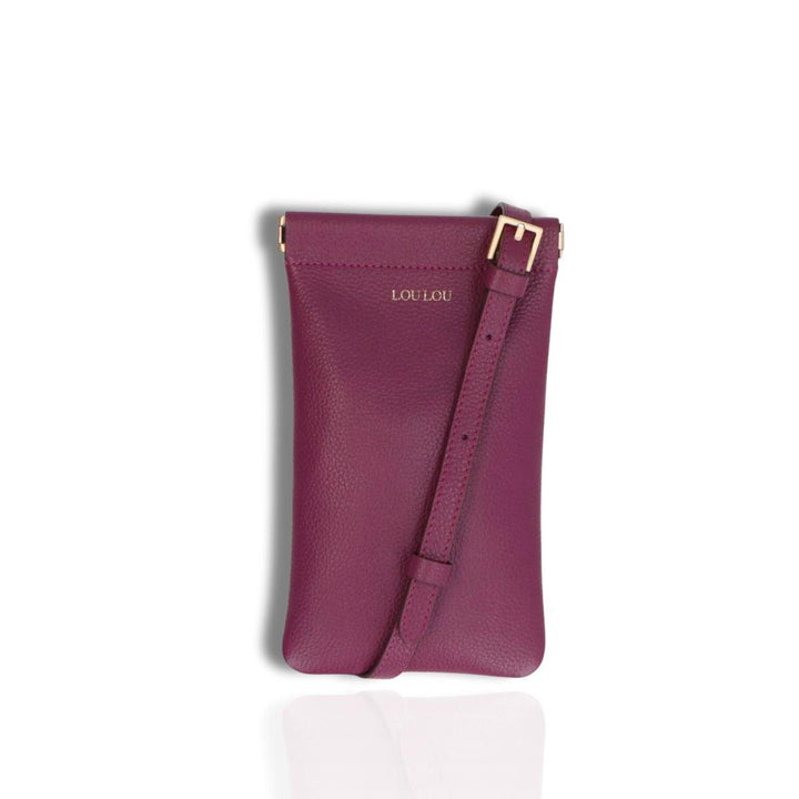 Voorkant Lou Lou Mia leren telefoontasje plum #kleur_plum