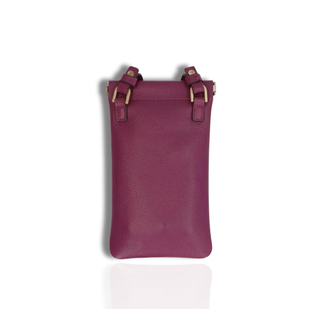 Achterkant Lou Lou Mia leren telefoontasje plum #kleur_plum