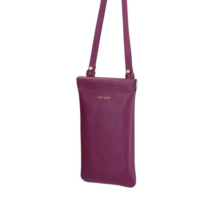 Voorzijde Lou Lou Mia leren telefoontasje plum #kleur_plum