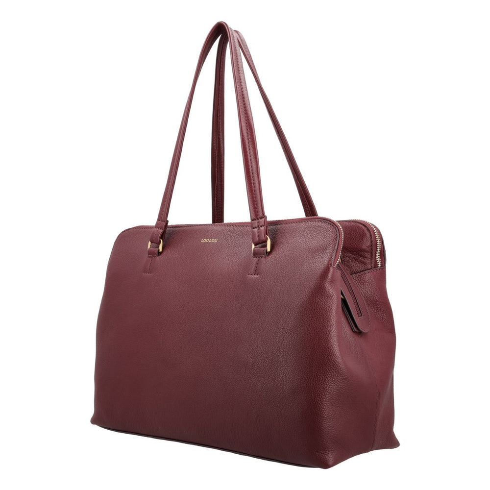 Voorzijde van de Lou Lou Oliva leren dames werktas ruby #kleur_ruby
