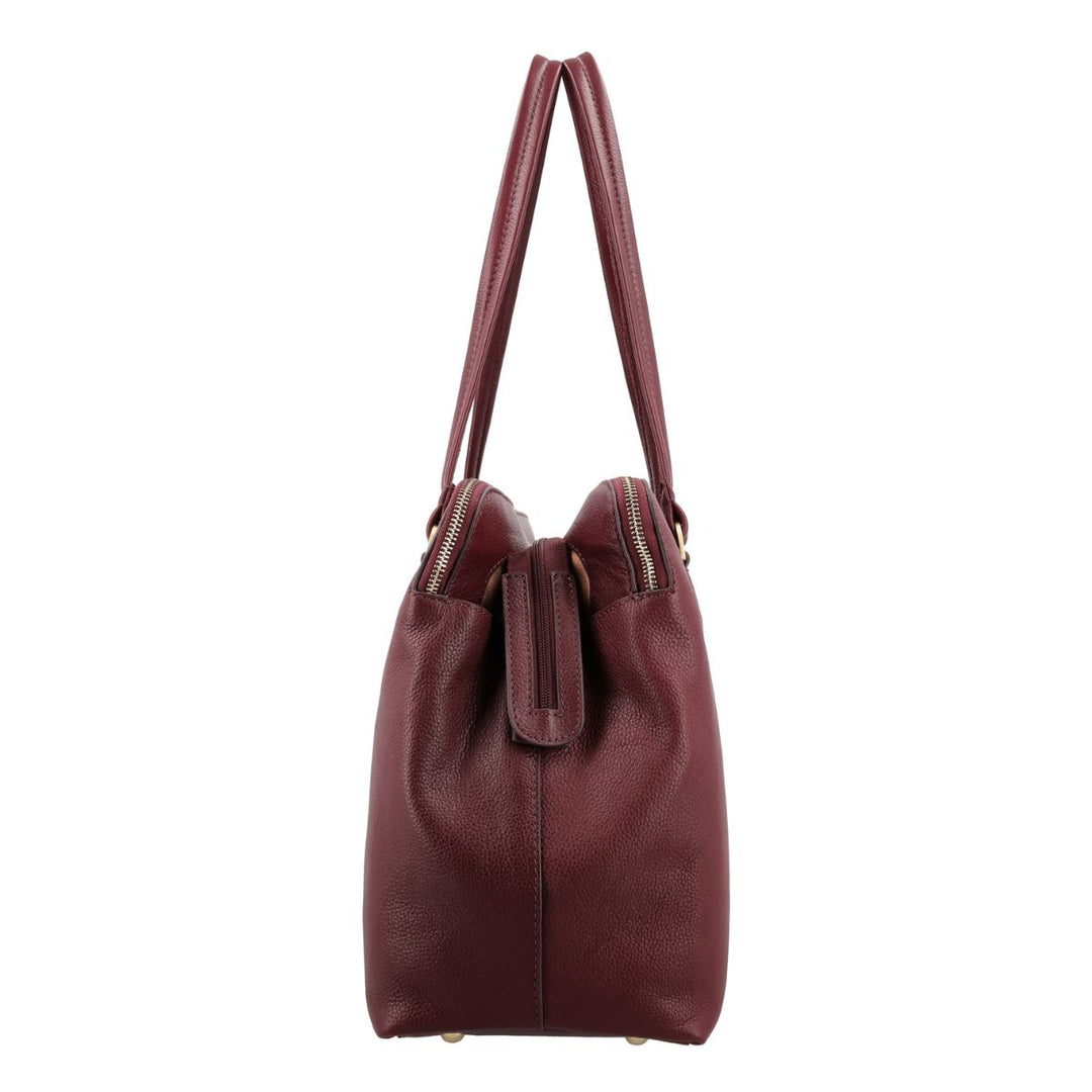 Zijkant van de Lou Lou Oliva leren dames werktas ruby #kleur_ruby