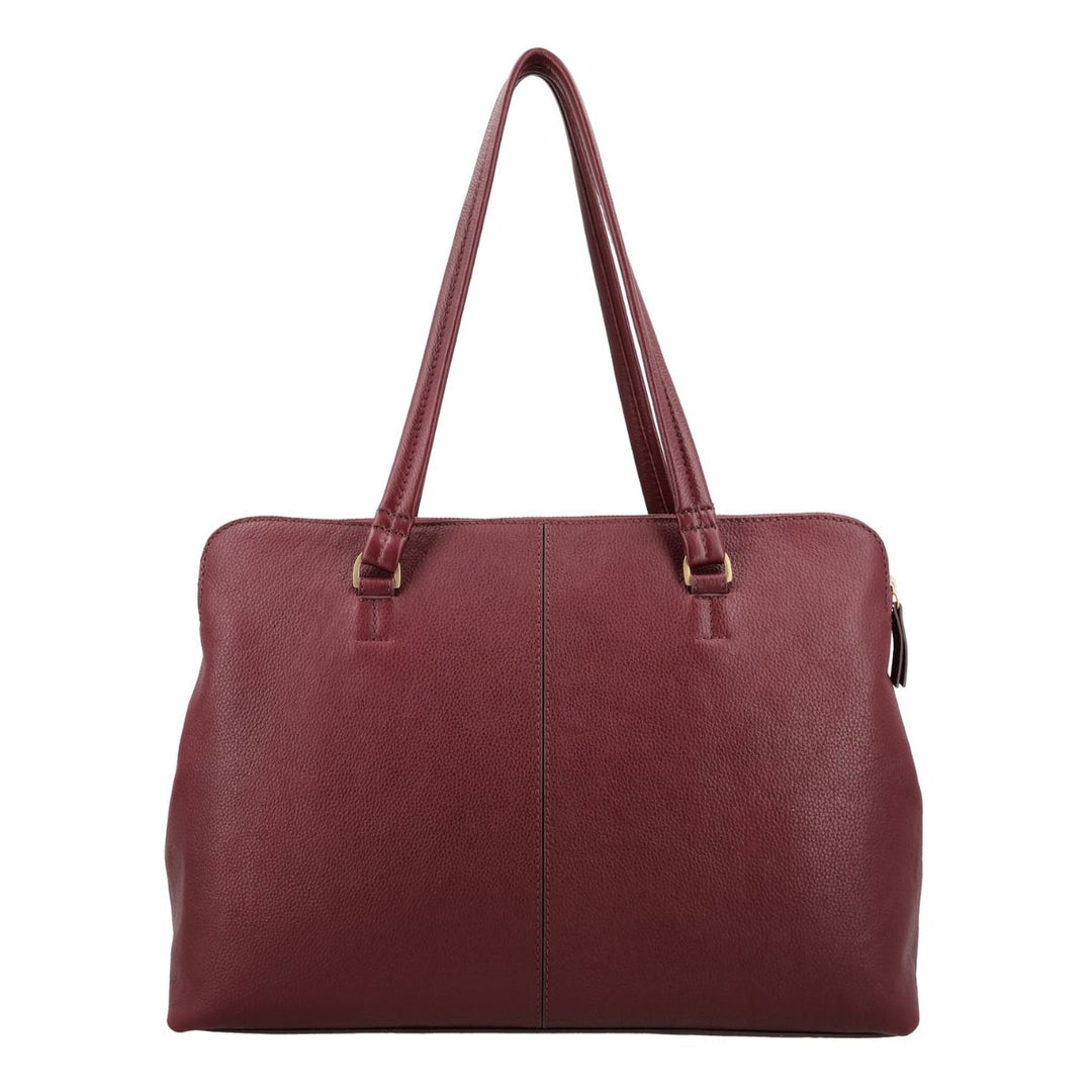 Achterkant van de Lou Lou Oliva leren dames werktas ruby #kleur_ruby