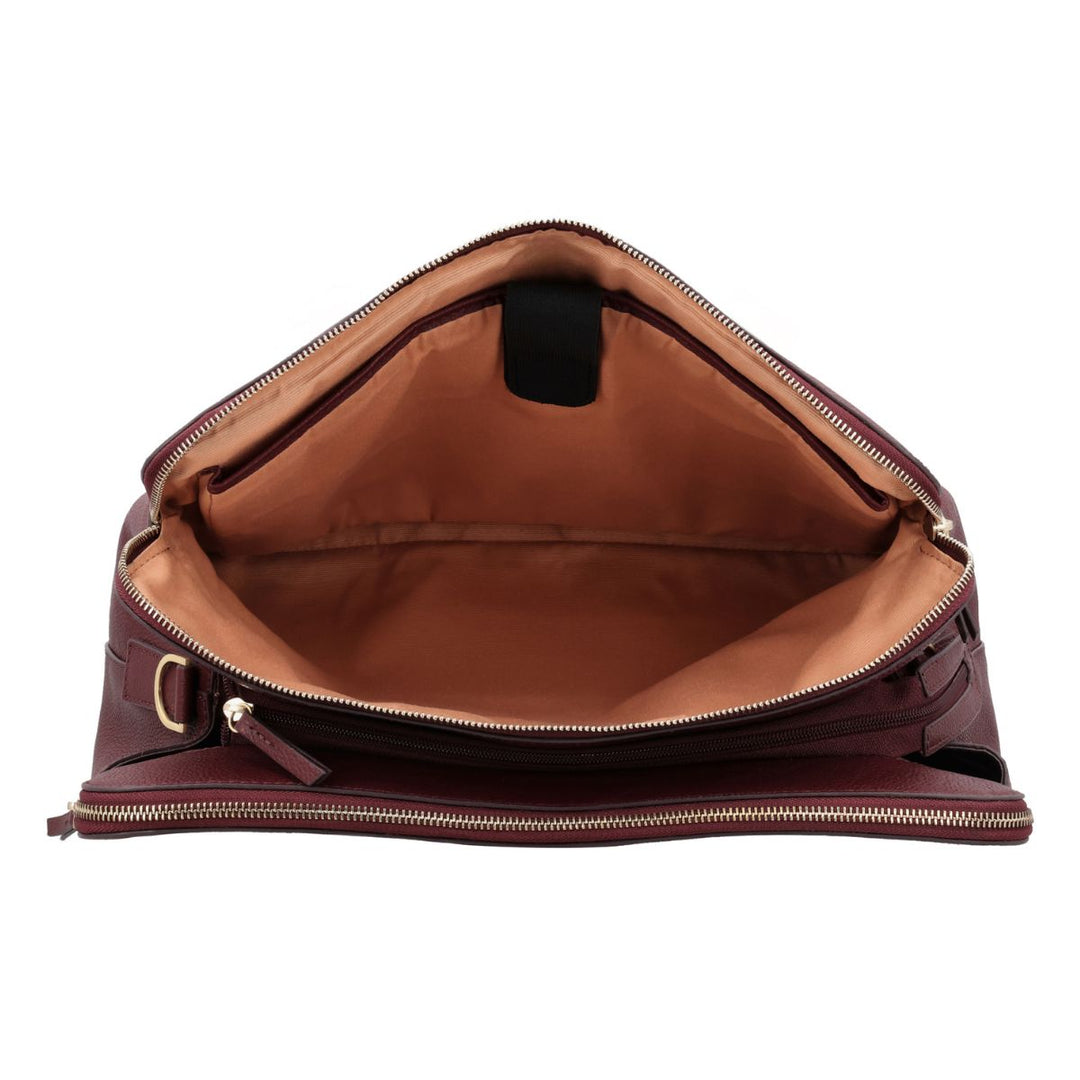 Binnenkant van de Lou Lou Oliva leren dames werktas ruby #kleur_ruby