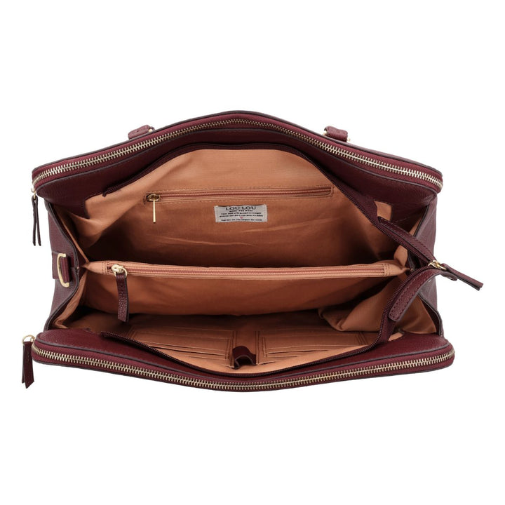 Binnenkant van de Lou Lou Oliva leren dames werktas ruby #kleur_ruby