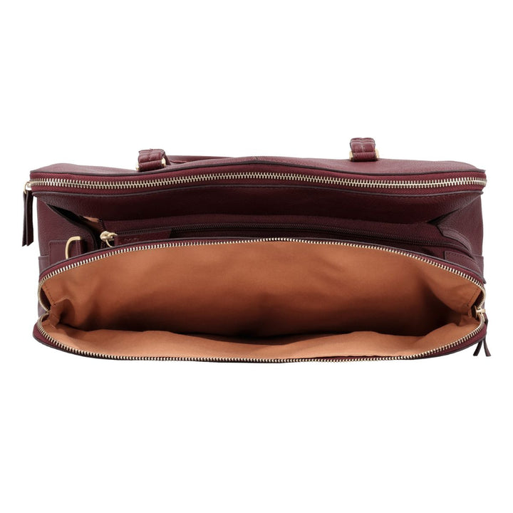 Binnenkant van de Lou Lou Oliva leren dames werktas ruby #kleur_ruby