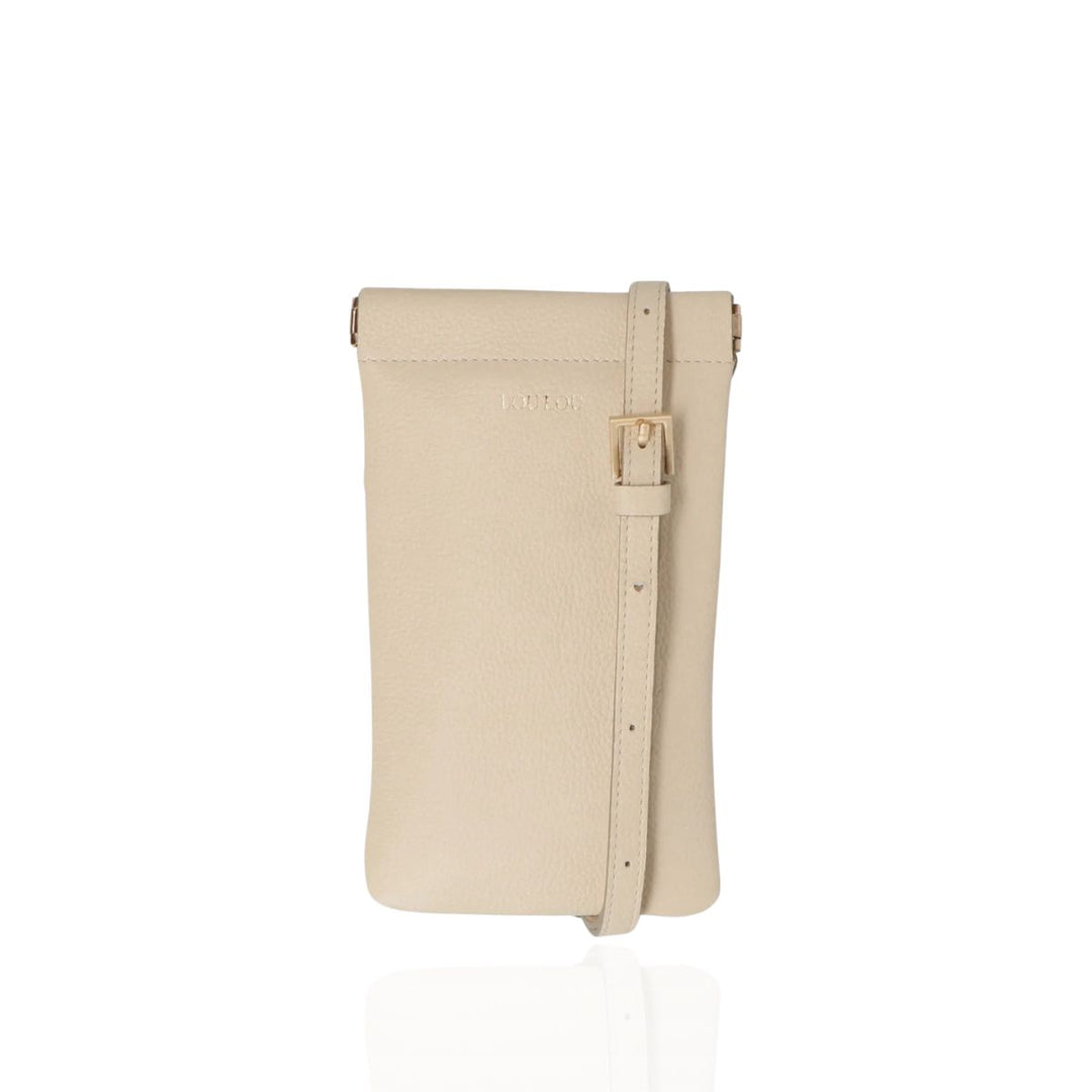 Voorkant van de LouLou MIA Beige telefoontasje #kleur_beige