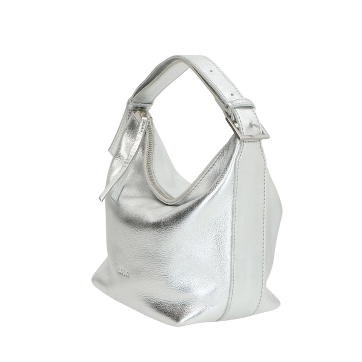 Voorzijde LouLou Marie Leren Hobo zilver #kleur_zilver