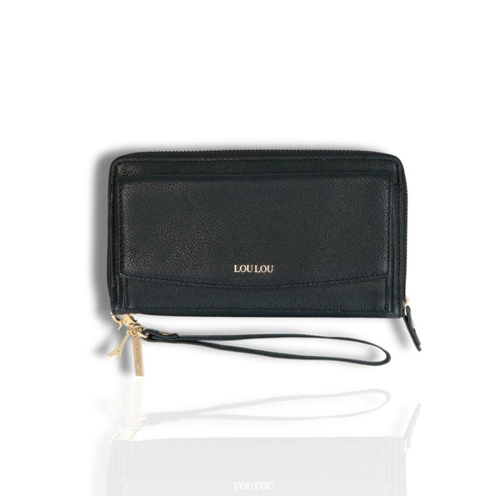 Voorkant Lou Lou Leren telefoon portemonnee #kleur_zwart
