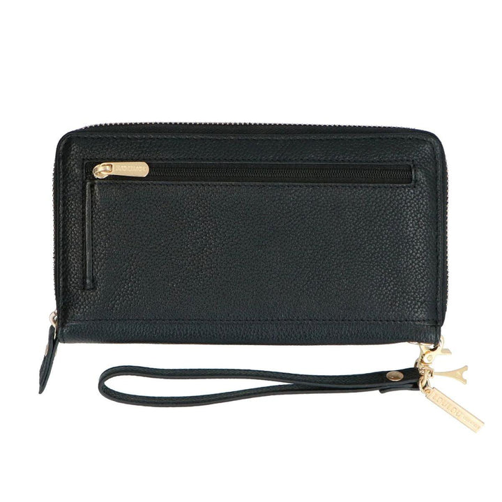 Achterkant Lou Lou Leren telefoon portemonnee #kleur_zwart
