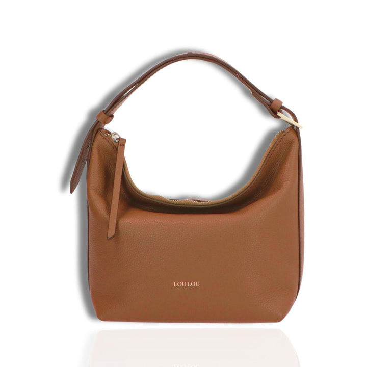 Voorkant Lou Lou Marie leren schoudertas cognac #kleur_cognac