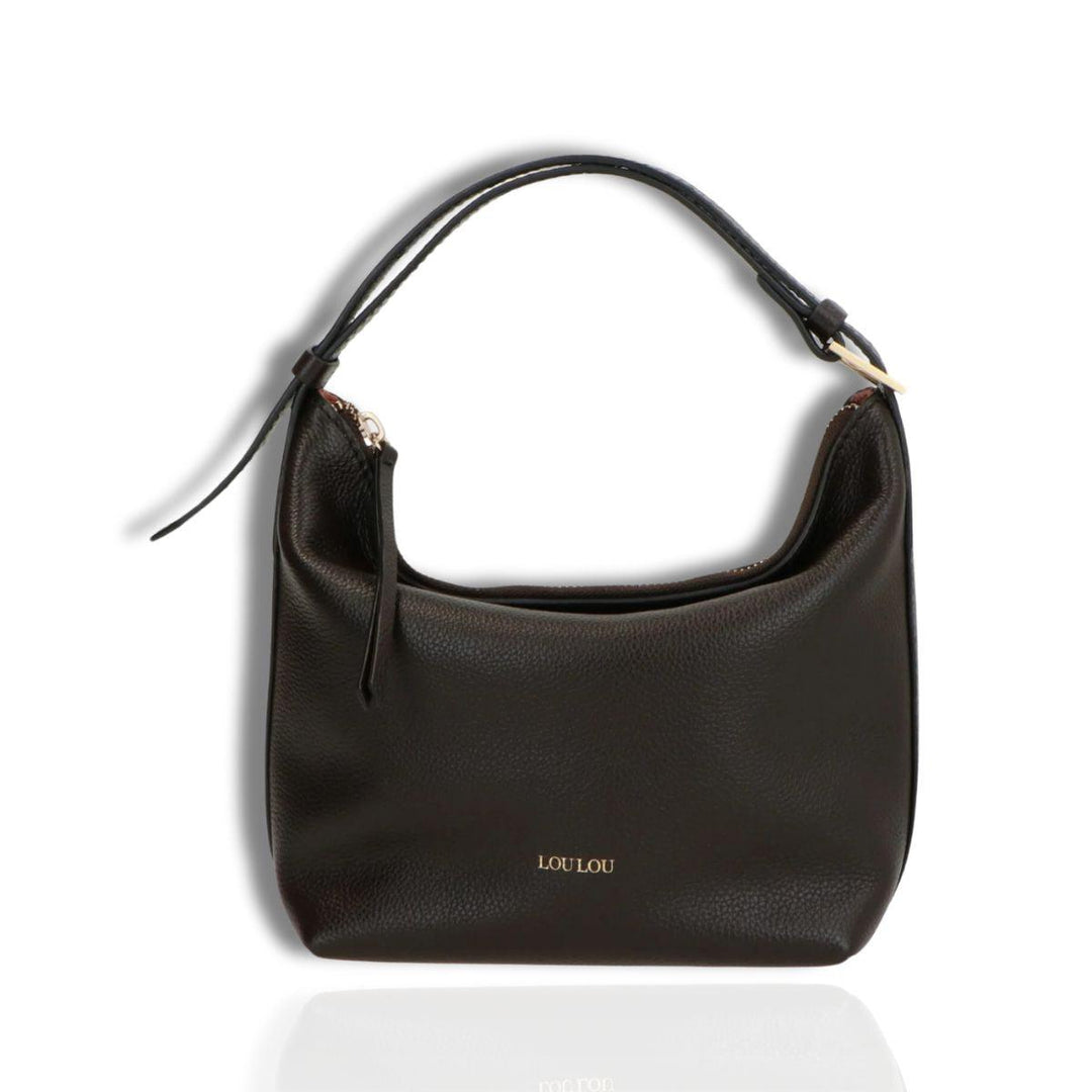 Voorkant Lou Lou Marie leren schoudertas zwart #kleur_zwart