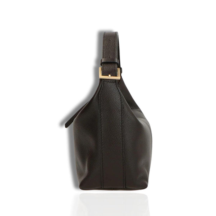 Zijkant Lou Lou Marie leren schoudertas #kleur_zwart