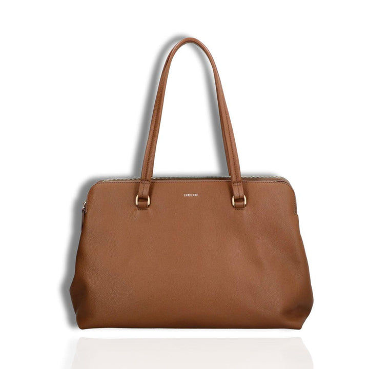 Voorkant Lou Lou Oliva leren werktas cognac #kleur_cognac