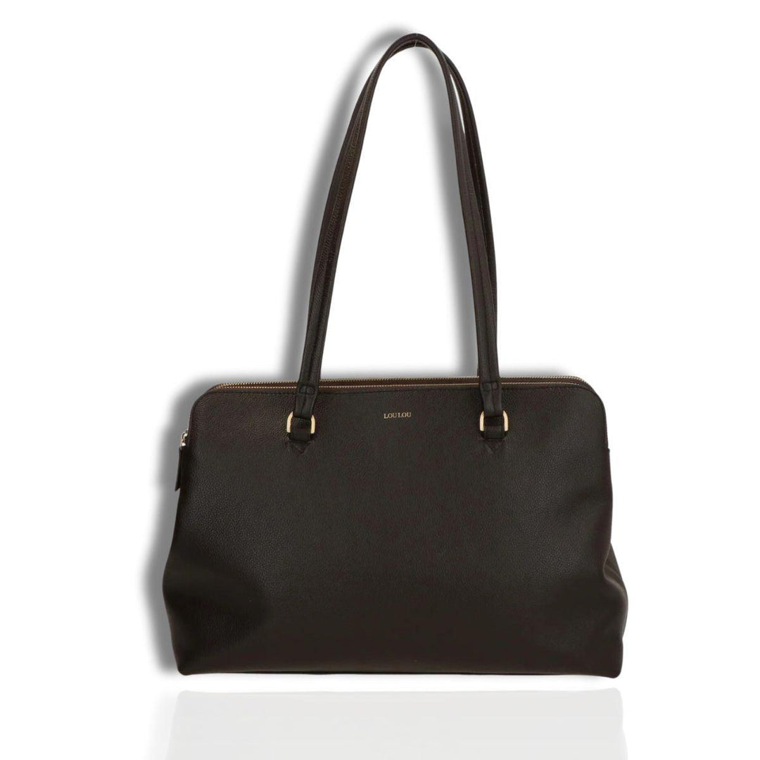 Voorkant Lou Lou Oliva leren werktas donkerbruin #kleur_donkerbruin