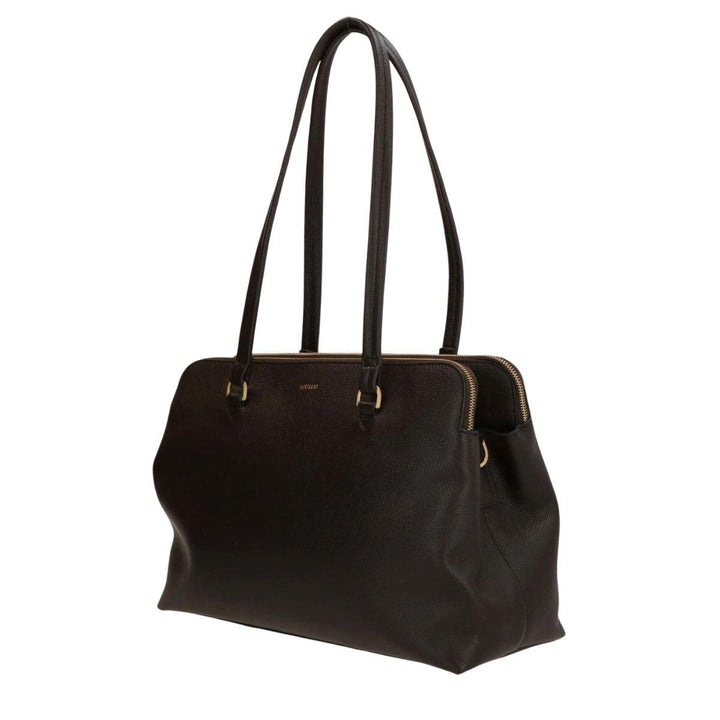 Voorzijde Lou Lou Oliva leren werktas donkerbruin #kleur_donkerbruin