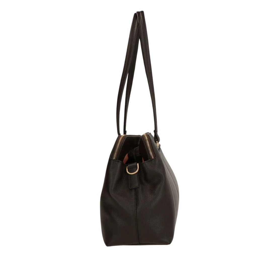 Zijkant Lou Lou Oliva leren werktas donkerbruin #kleur_donkerbruin
