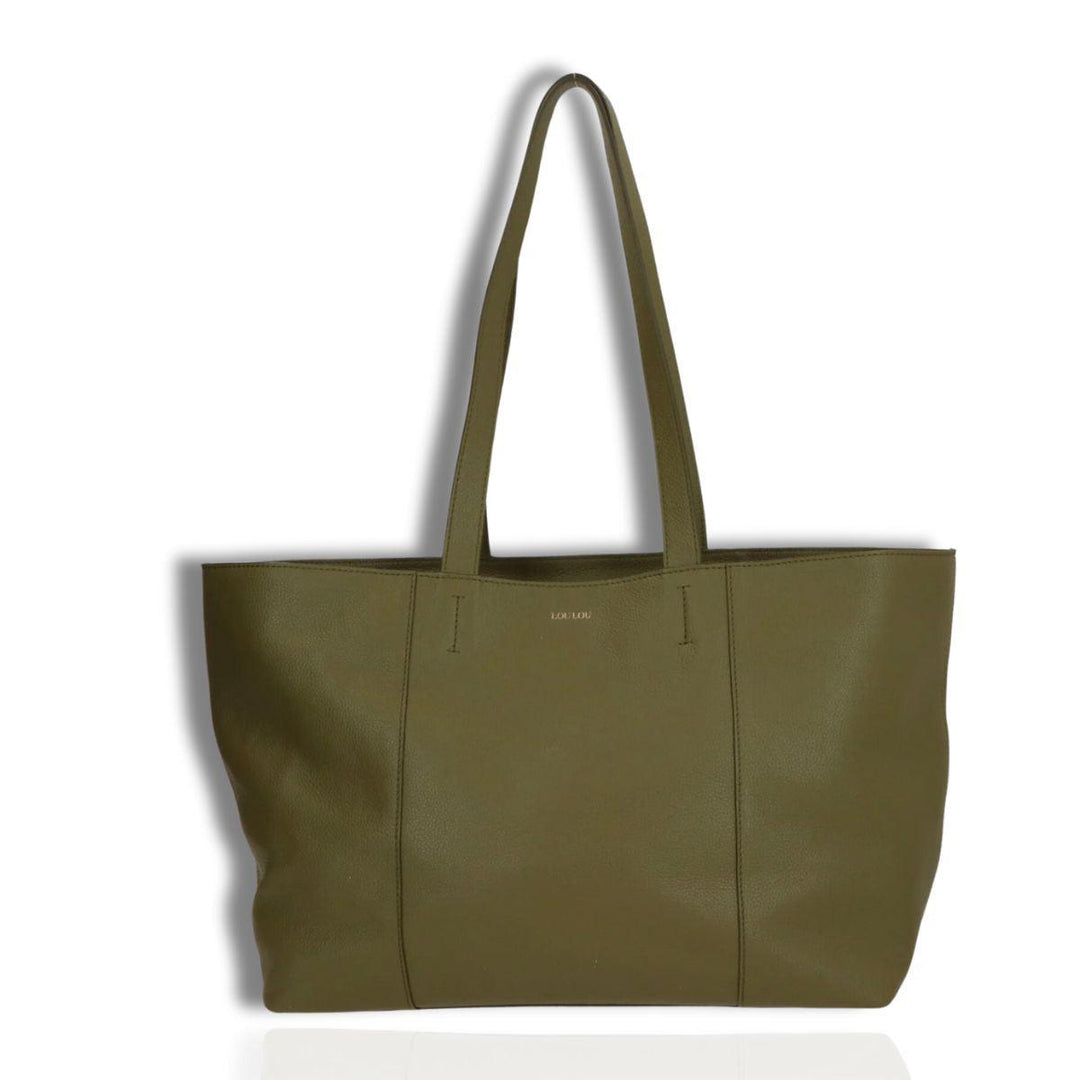 Voorkant LouLou Valerie leren shopper olijf #kleur_olijf