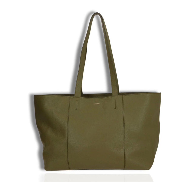 Voorkant LouLou Valerie leren shopper olijf #kleur_olijf