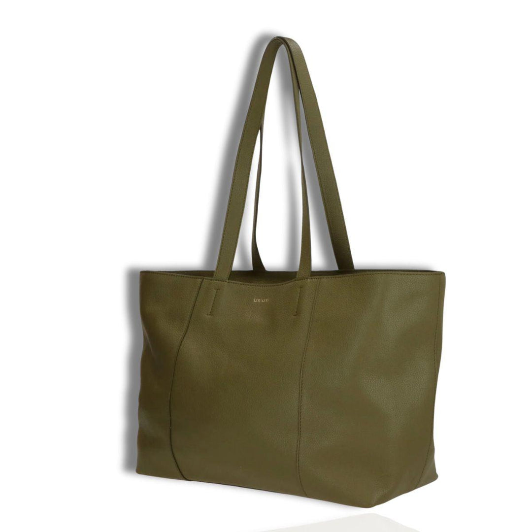 Zijkant LouLou Valerie leren shopper olijf #kleur_olijf