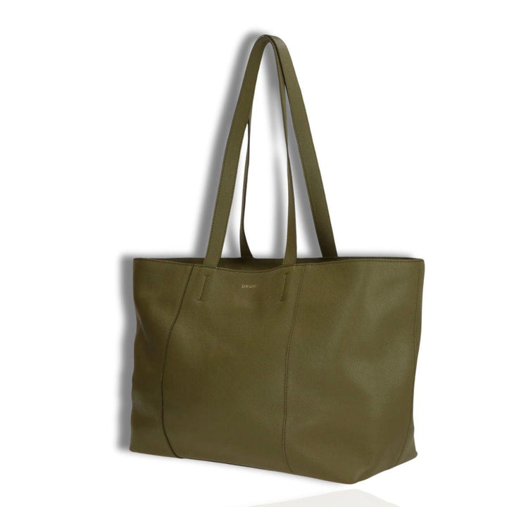 Zijkant LouLou Valerie leren shopper olijf #kleur_olijf