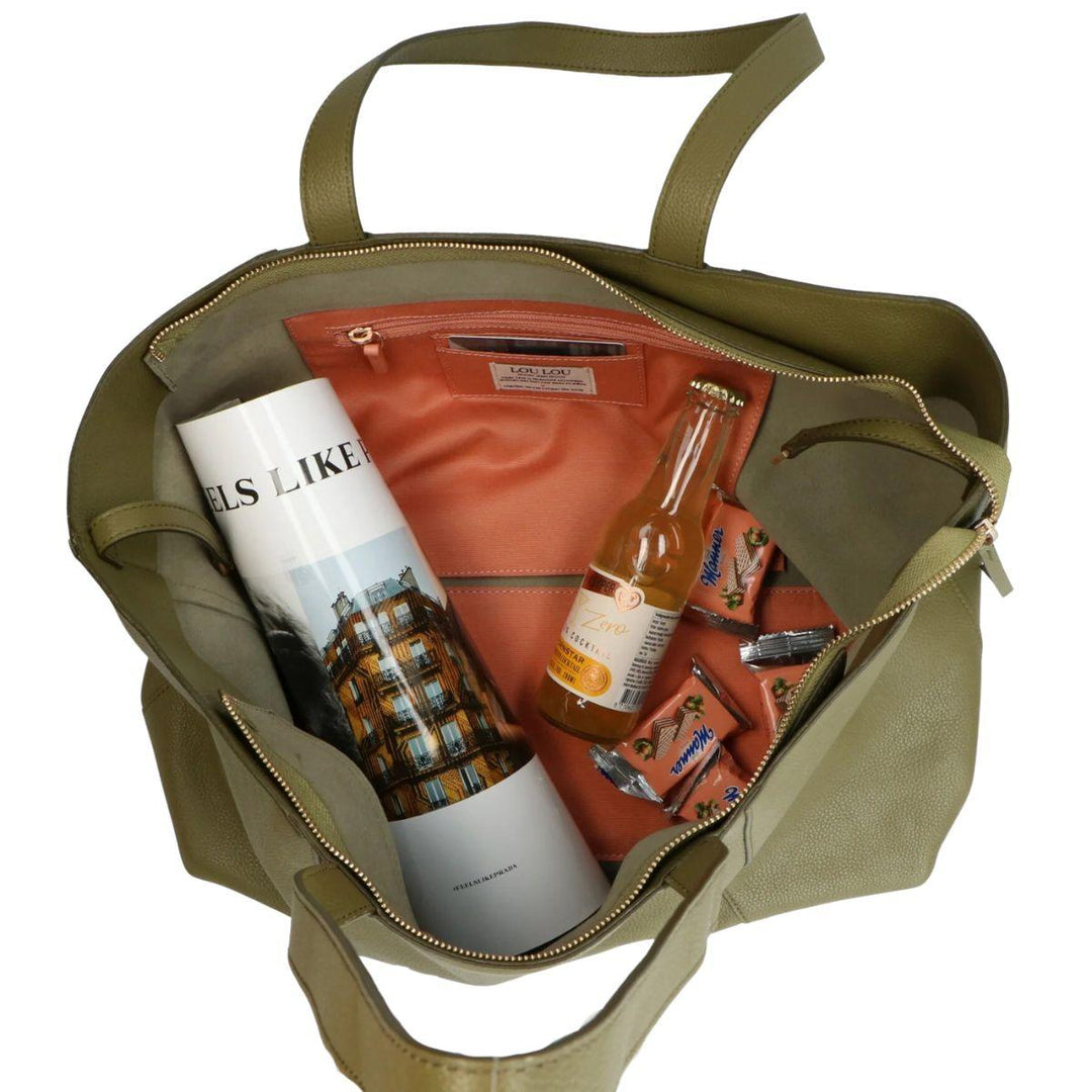 Binnenkant LouLou Valerie leren shopper olijf #kleur_olijf