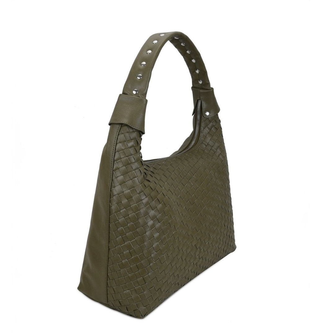 Voorzijde van de Nunoo big dandy braided mountain in olijf #kleur_olijf