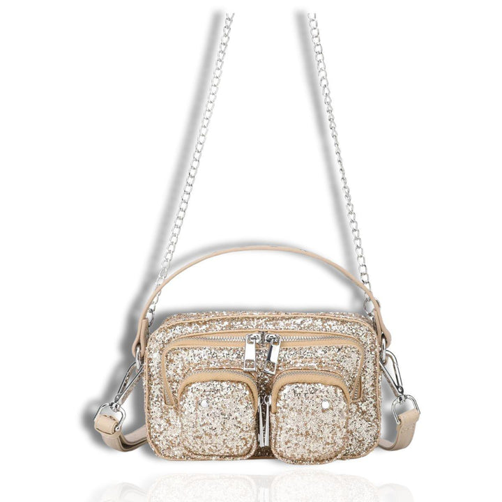 Voorkant Nunoo helena Glitter crossbody tas goud #kleur_goud