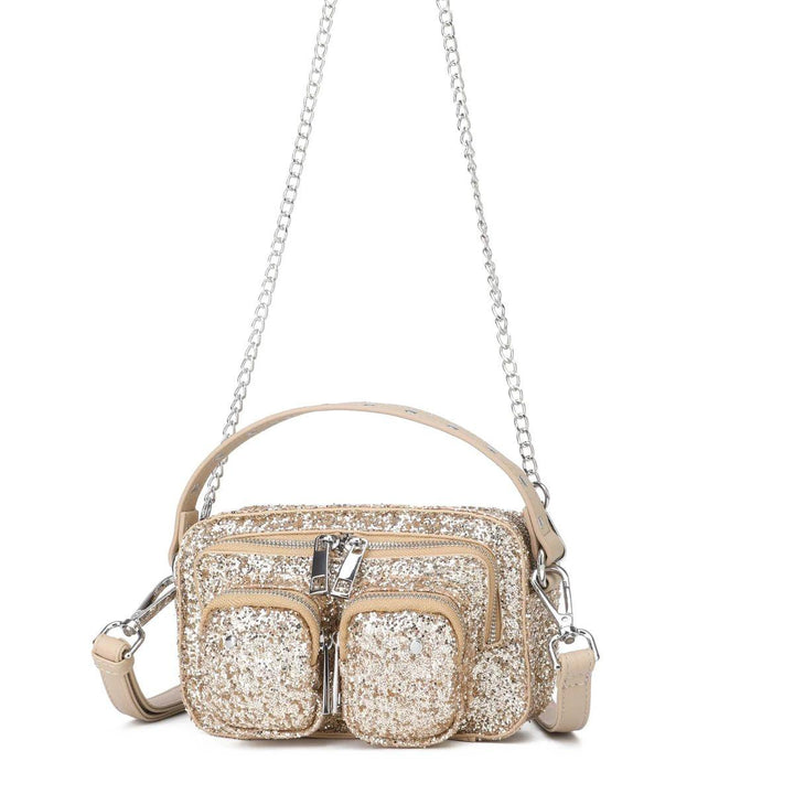 Voorzijde Nunoo helena Glitter crossbody tas goud #kleur_goud