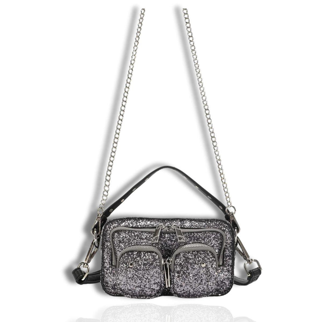 Voorkant Nunoo helena Glitter crossbody tas silver #kleur_silver