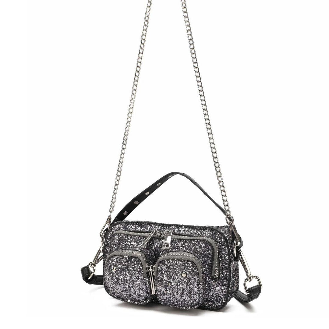 Voorzijde Nunoo helena Glitter crossbody tas silver #kleur_silver