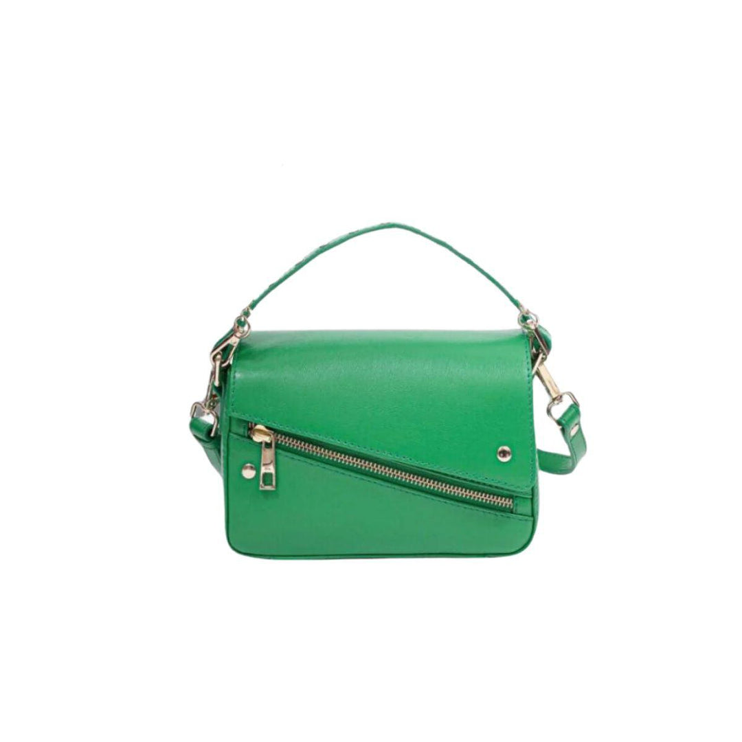 Voorkant Nunoo Small Honey cut florence leren schoudertas #kleur_groen