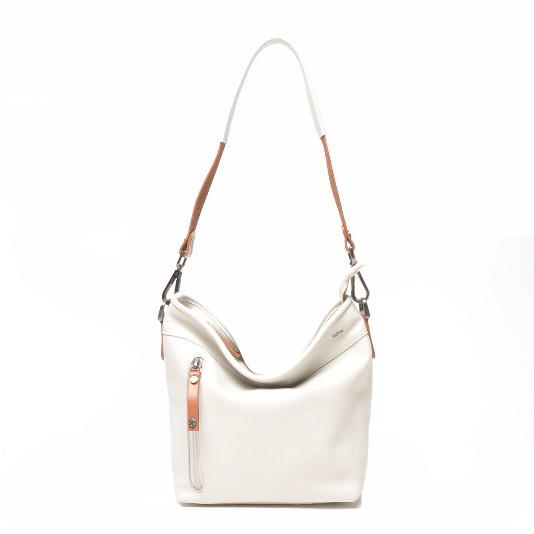 Voorkant van de Berba 828-052 leren schoudertas in de kleur Pebble #kleur_pebble