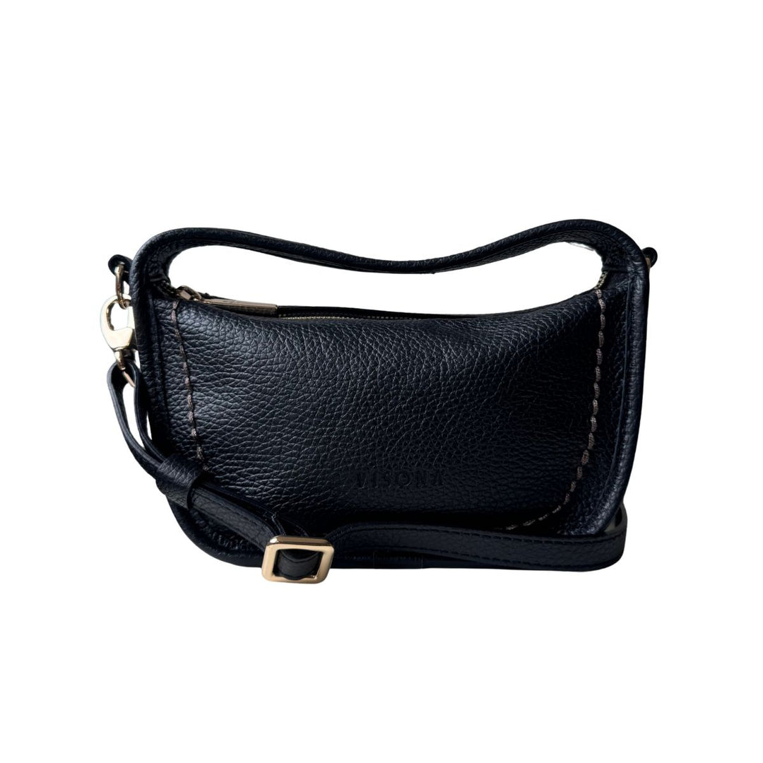 Voorkant met schouderriem van Plinio Visona 23140 Leren handtas zwart #kleur_zwart