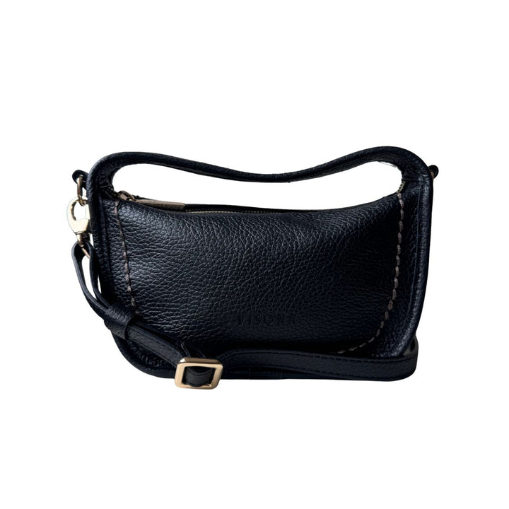 Voorkant met schouderriem van Plinio Visona 23140 Leren handtas zwart #kleur_zwart