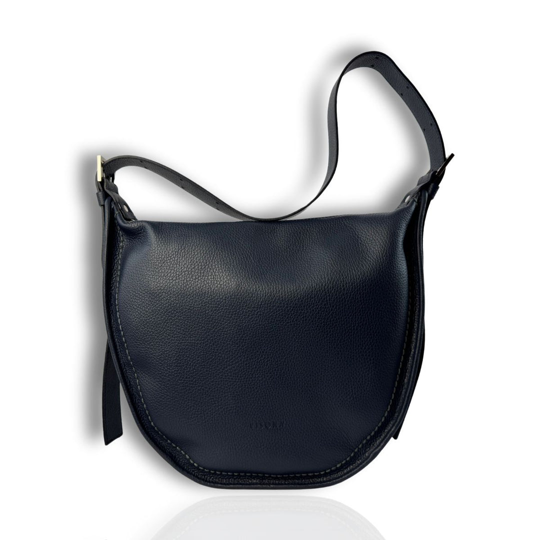 Voorkant van de Plinio Visona 24152 leren handtas navy #kleur_navy