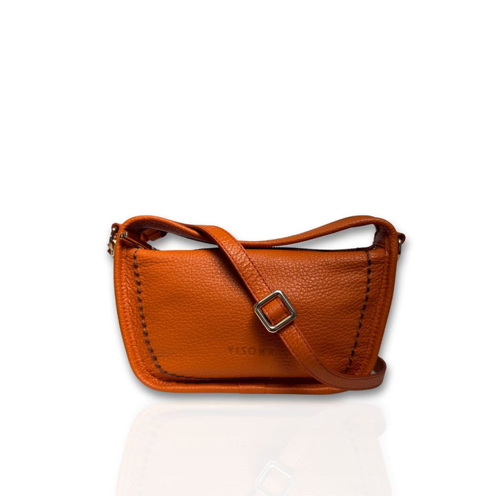 Voorkant met schouderriem van de Plinio Visona _23140_ Leren handtas oranje #kleur_oranje