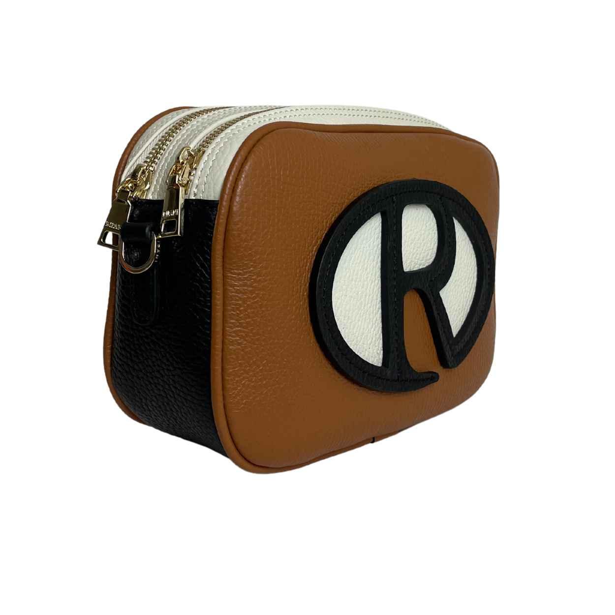 Voorzijde Ripani 6128 leren schoudertas cognac #kleur_cognac