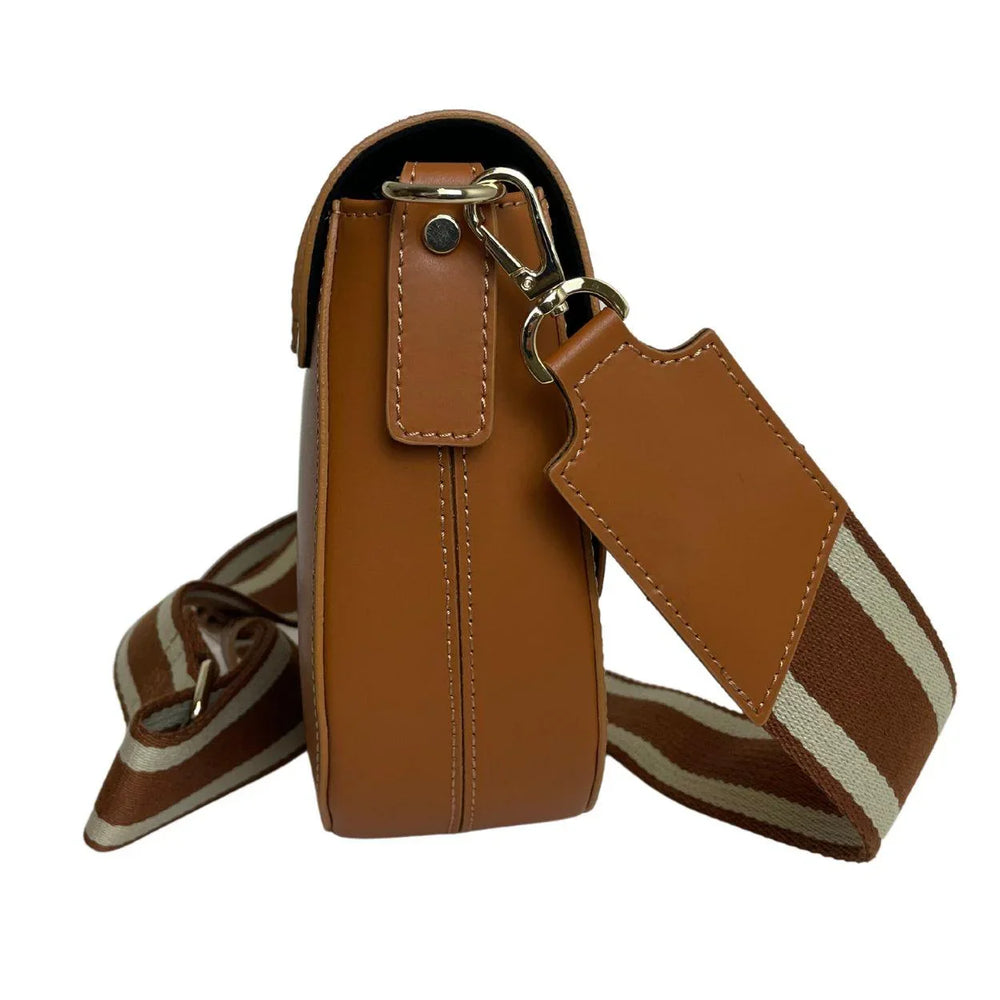 Zijkant Ripani 6141 leren schoudertas camel #kleur_camel  