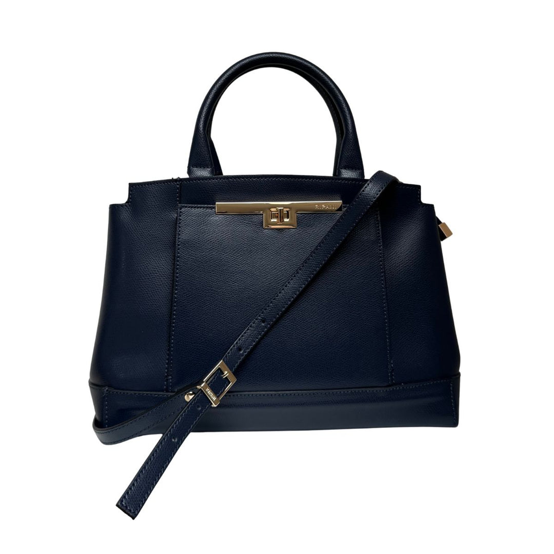 Voorkant met schoudertas van de Ripani leren handtas navy #kleur_navy